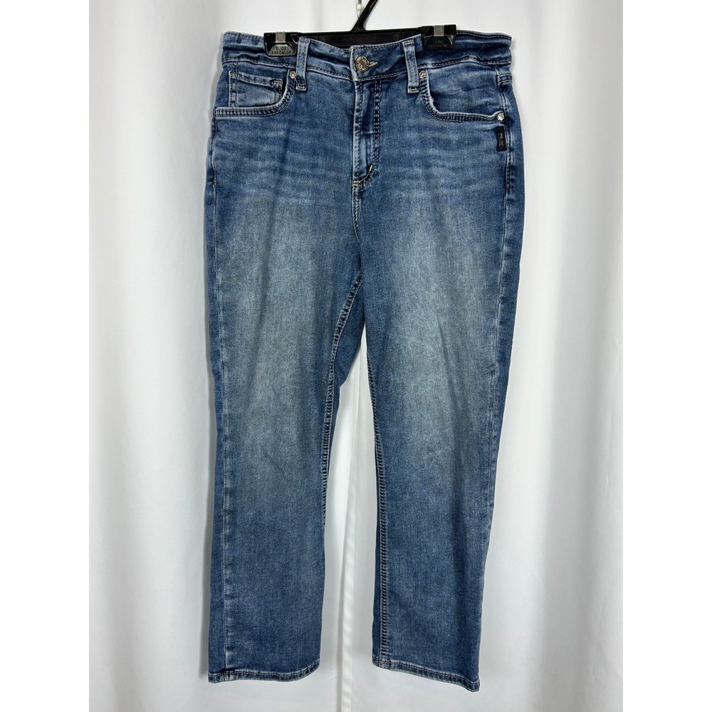 Silver Jeans Avery Capri Medium Wash High Rise Stretch Denim Blue Jeans W31